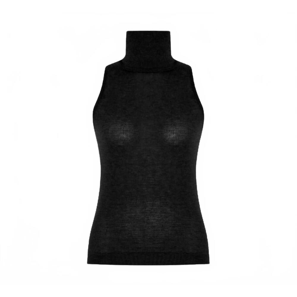 NEW THEO THE LABEL women's sheer knit sleeveless top in black